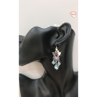 Bông tai boho phong cách bohemian xanh tam giác