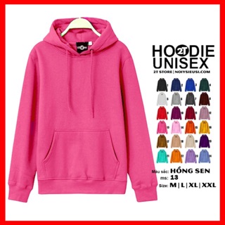 Áo hoodie unisex 2T Store H13 màu hồng cánh Sen - Áo khoác nỉ chui đầu nón 2 lớp dày dặn đẹp chất lượng