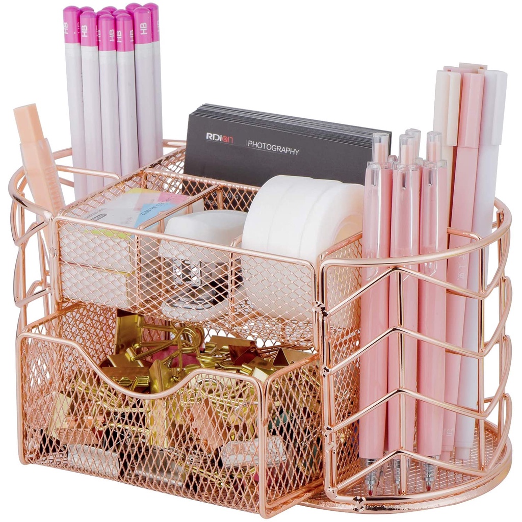 Khay Lưới Đựng Đồ Dùng Văn Phòng 7 Kiểu Màu Vàng Hồng Cho Nữ