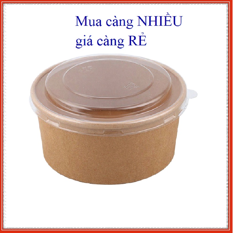 [Kèm nắp] Bát giấy Kraft nắp PET 750ml