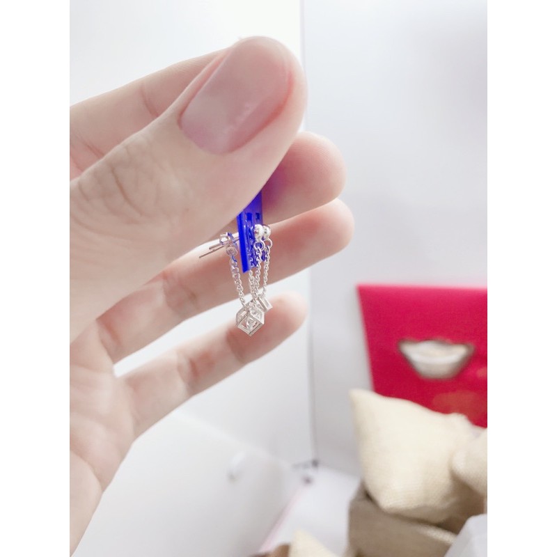 Bông tai bạc ta cá tính hình khối lập phương Xưởng Bạc Phương Cảnh