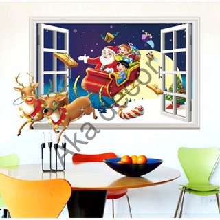[Siêu Đẹp] Decal trang trí Noel - Cửa Sổ Tuần Lộc kéo Xe Ông già Noel phát quà 02