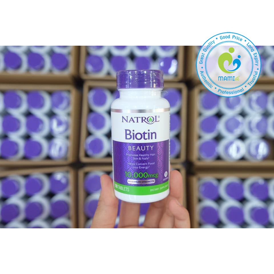 Viên uống  hỗ trợ mọc tóc, móng khỏe cho người từ 12 tuổi trở lên Natrol Biotin Maximum Strength 10000mcg, USA