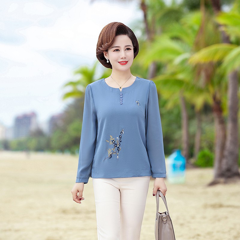Áo Thun Nữ Trung Niên Dài Tay Thanh Lịch SM09 - Hàng Quảng Châu Cao Cấp