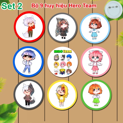 Set huy hiệu Hero Team 8 nhân vật (kích thước 5,8cm, dùng cài cặp sách, balo, áo ...)