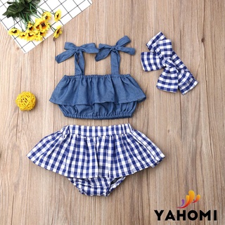 Set Áo Hai Dây + Quần Short Phối Váy Xòe + Băng Đô Dễ Thương Cho Bé Gái