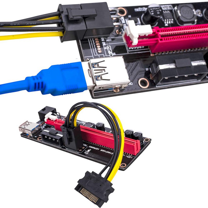 009S PCI-E Riser 1X to 16X USB PCI Express Riser Powered Adapter Card 60cm USB 3.0 Extension Cable for Bitcoin 6 Pcs