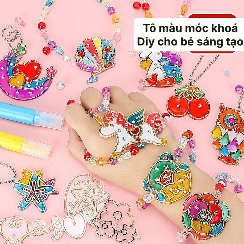 Tô Màu Móc Khóa Đính Hạt 3D DIY Xe Công Trình, Công Chúa Tự Làm