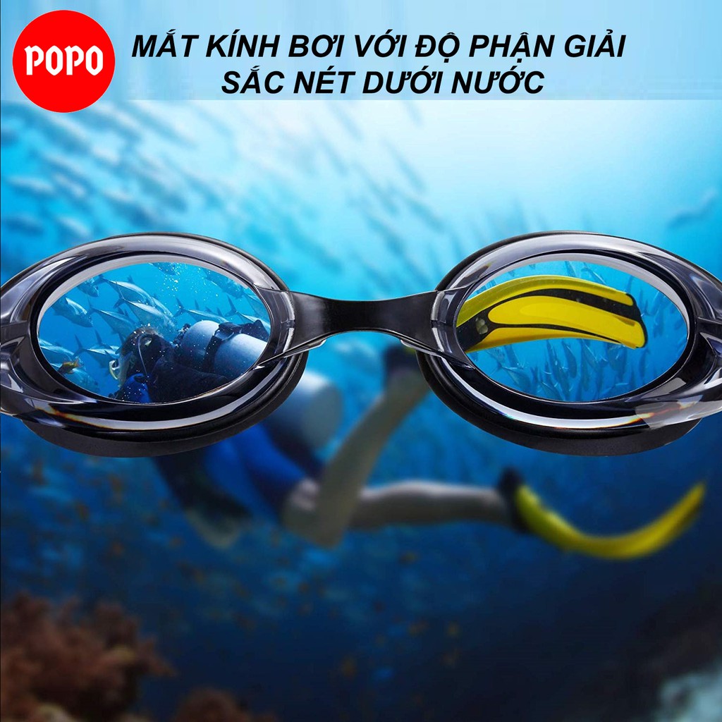 Kính bơi mũ bơi bịt tai kẹp mũi POPO 1153 trong suốt với lớp hạn chế sương mờ chống tia UV