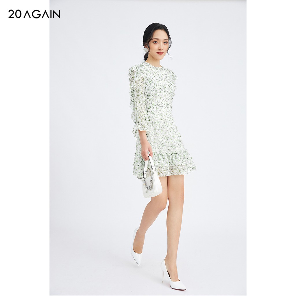 Đầm váy nữ công sở 20AGAIN đủ màu, đủ size, vải voan dài tay gấu 2 tầng bèo họa tiết DEC0054 | BigBuy360 - bigbuy360.vn