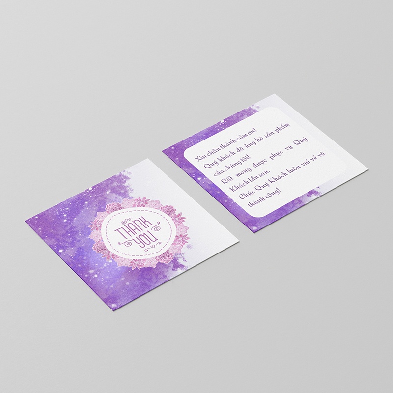 Card Thanh You, Card Cảm Ơn, Thiệp Cám Ơn - Size 5.3x5.3 cm - Giấy C300 Cán Màng Mờ Màu Tím Trắng CV-17