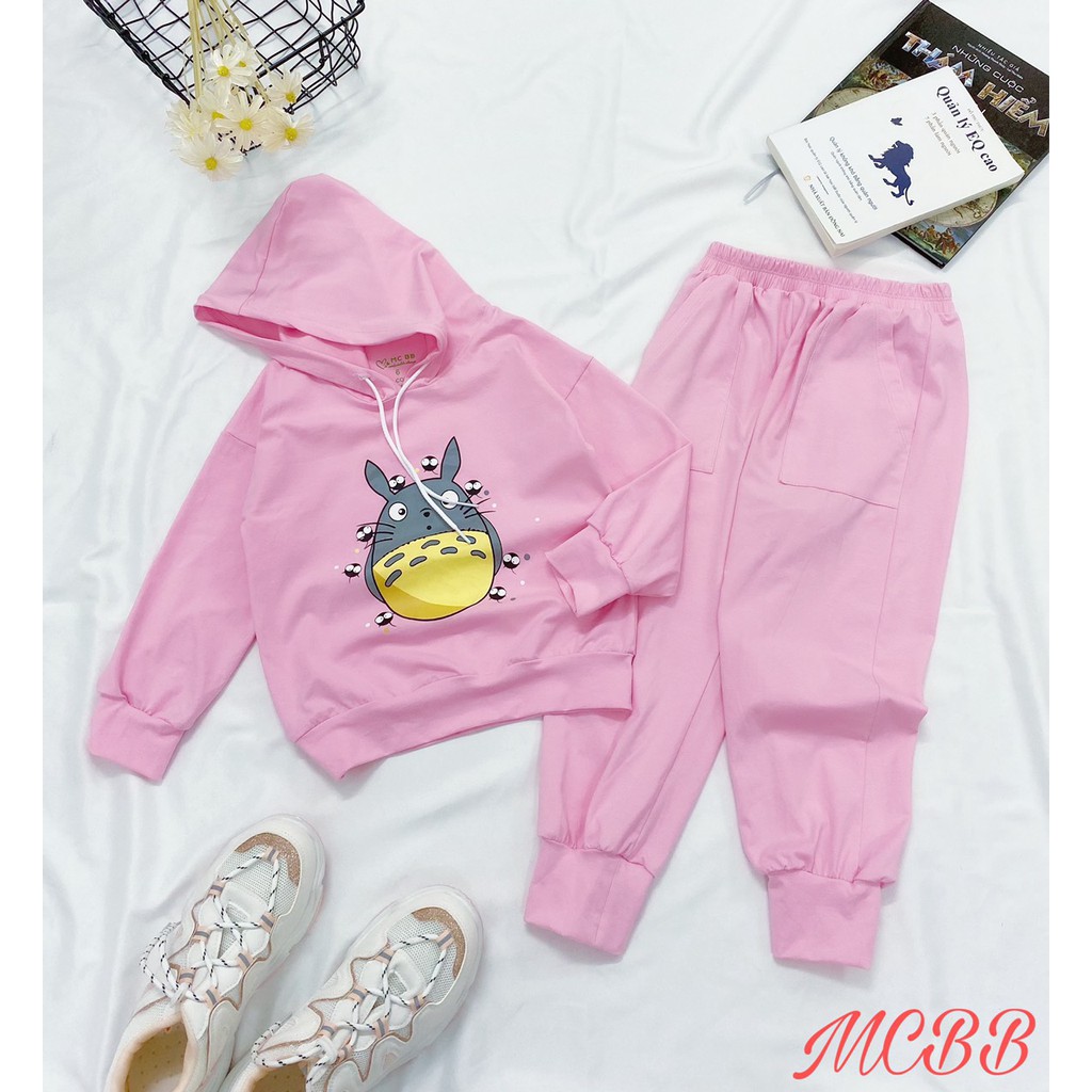 Mcbb 43-63 kg 100% vải cotton mỏng đồ bộ nữ áo hoodie nữ quần jogger totoro áo thun dài tay cho nữ có nón bộ quần áo nữ