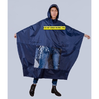 Áo mưa cánh dơi (có xẻ tà) vải dù VẨY CÁ cao cấp, áo mưa đi xe máy có kiếng đèn xe (Xanh Navy)