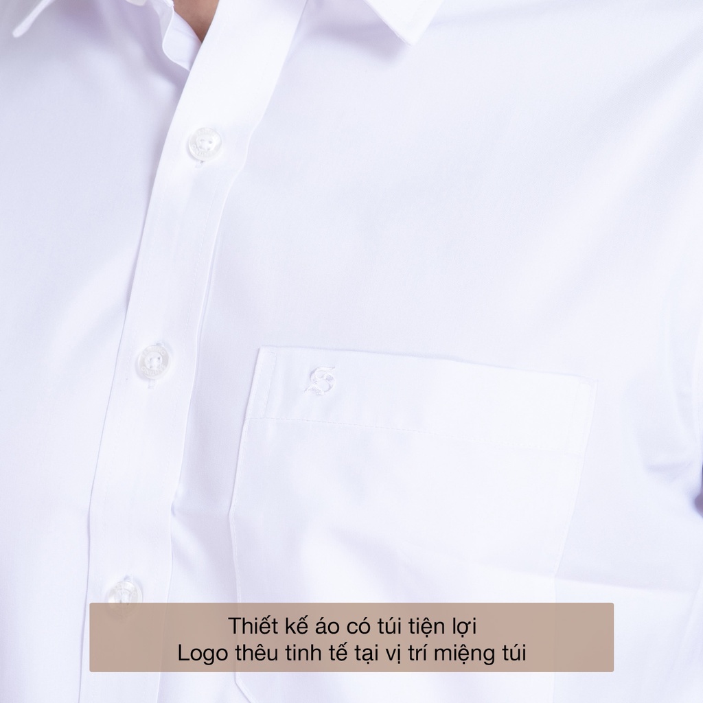 Áo sơ mi ngắn tay nam Gỗ Sồi SANTINO màu trắng có túi trước,form ôm nhẹ chống nhăn,thấm hút, trẻ trung lịch lãm ASCM101