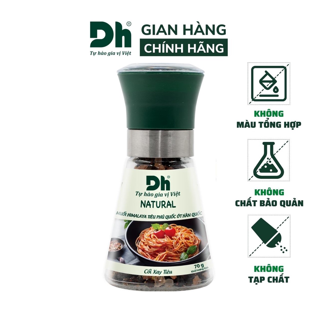 Muối Himalaya tiêu Phú Quốc ớt Hàn Quốc Natural DH Foods dạng cối xay gia vị chế biến thực phẩm thơm ngon 70gr - DHGVT95
