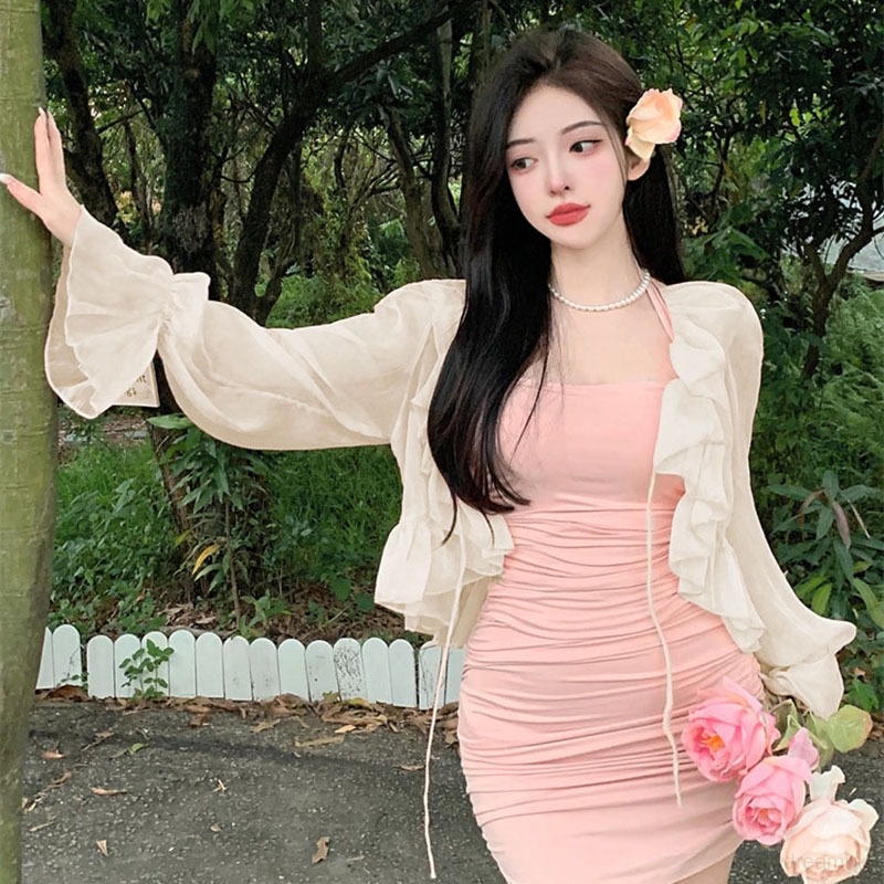 Áo Khoác Cardigan Chống Nắng Vải Chiffon Tay Loe Cột Dây Thời Trang Cho Nữ