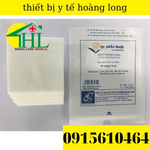 gạc phẫu thuật tiệt trùng an lành 7.5x7,5x6 lớp 1 gói 10 miếng