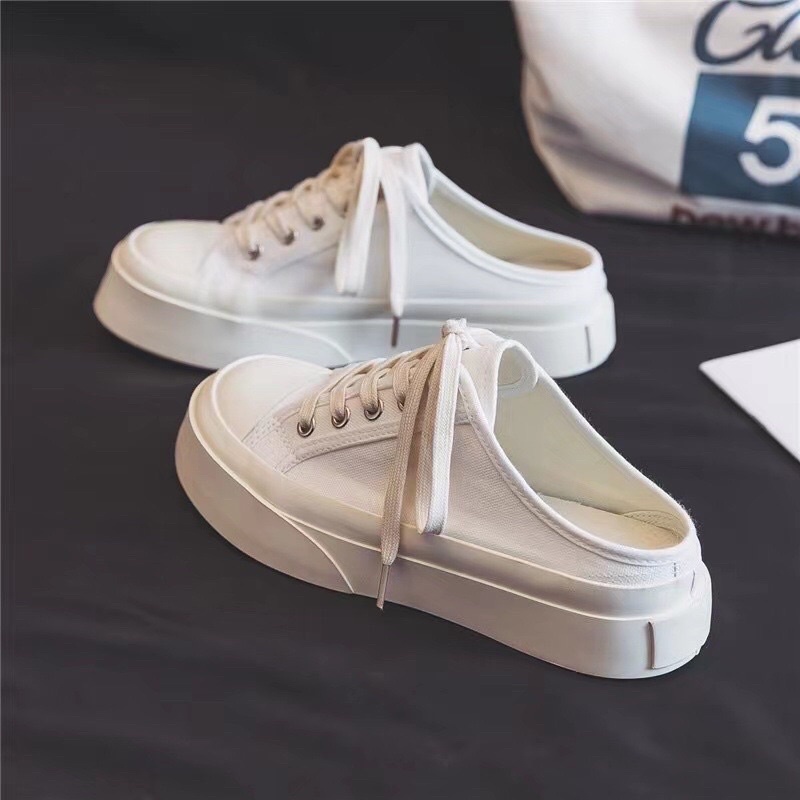 Giày sục nữ thể thao sneaker đi học đẹp trắng đen đế cao 5 cm big size HAVAVA S002