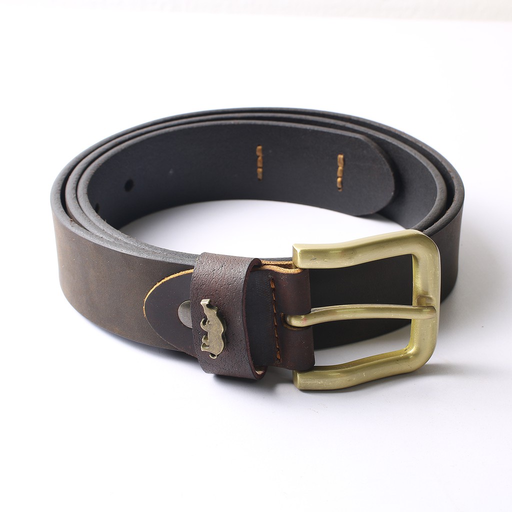 Thắt lưng da bò sáp khoá đồng đúc