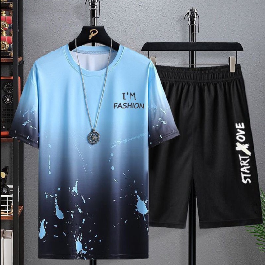 ஐ❖Set áo thun tay ngắn màu nhuộm và quần short thời trang cho nam có 3 tùy chọn size M-5XL (có bán lẻ áo) *