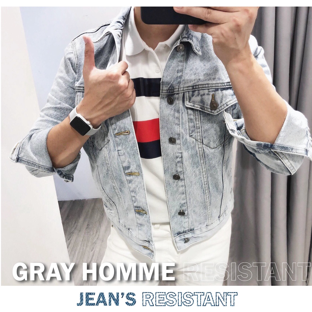 Áo Khoác Jean Nam Cao Cấp GRAYHOMME Chất Denim Bò Xịn, Chất Denim Dày Dặn CJ200 ( 4 MÀU)