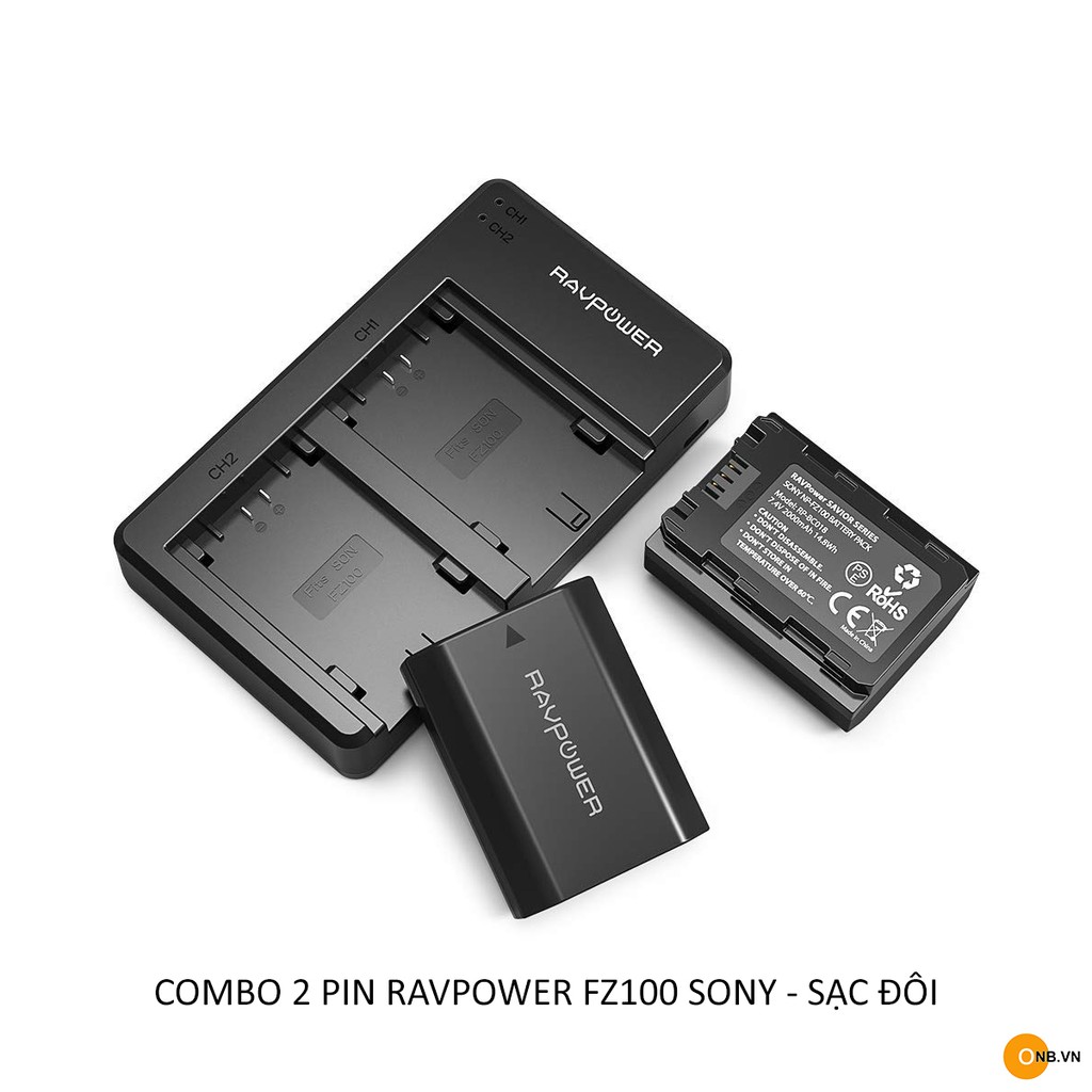 [Mã 159ELSALE hoàn 7% xu đơn 300K] Combo 2 Pin Ravpower FZ100 sạc đôi Sony Alpha A7III A7S3 A7R3 A7C