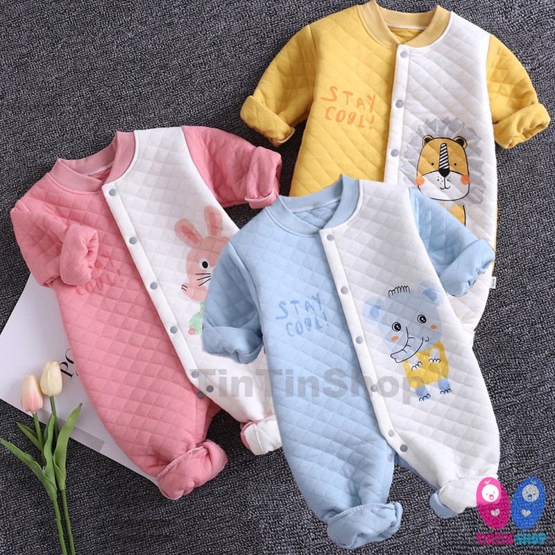 Body trần bông dài tay 3 lớp cho bé Trai bé gái 3-12 tháng SLTB06