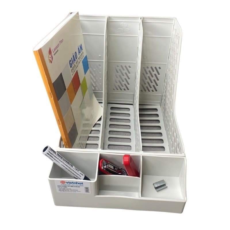 Khay đựng đồ văn phòng phẩm 3 ngăn, File đựng tài liệu, Giá để tài liệu giấy tờ có kèm khay đựng bút.