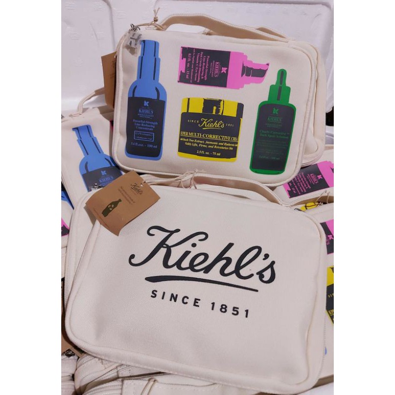 [ Gift dutyfree ] Túi xách mỹ phẩm Kiehls nền trắng họa tiết chai lọ