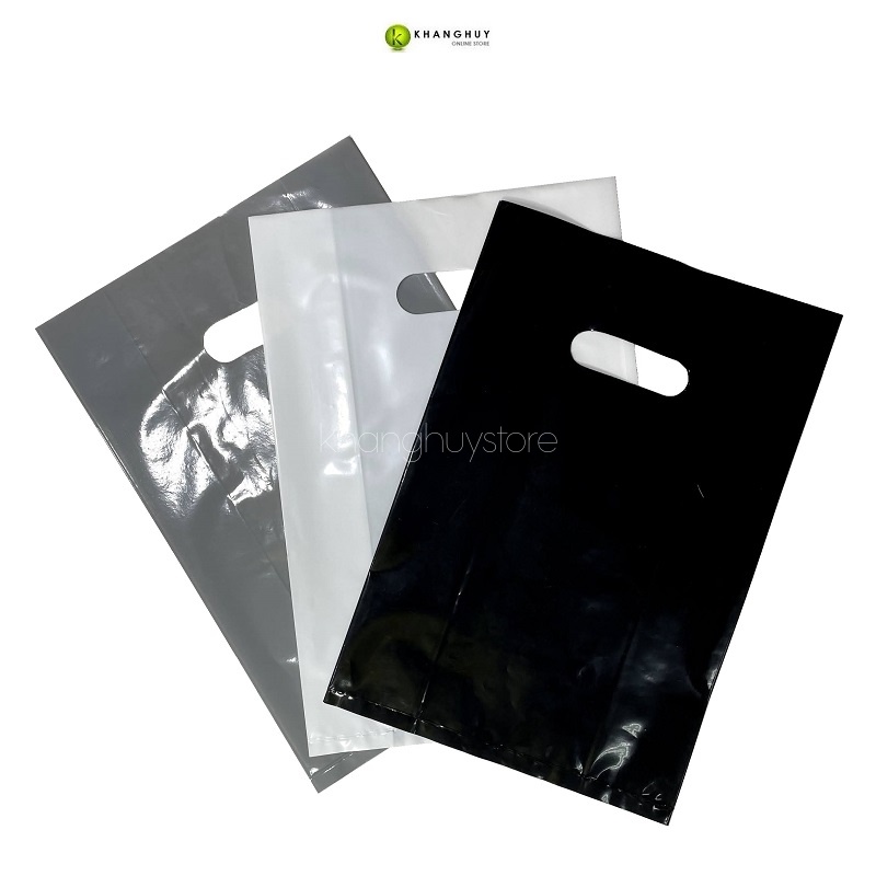 Túi PE hột xoài xếp hông bóng dẻo, 1 kg size rộng từ 15cm đến 40cm màu Đen Trắng Xám