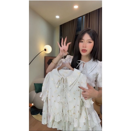 (Hàng Loan Lâm) Set áo bo chun + chân váy xếp ly