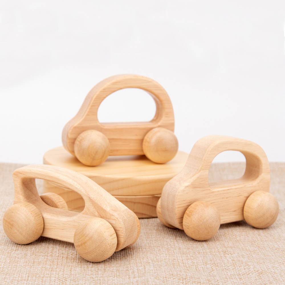 LUCKY Baby Wooden Car Cartoon Car Miniatures Montessori Toys Toys for Newborn Birthday Gift Decoration Crafts Hand Push Educational Handwork Baby Teething