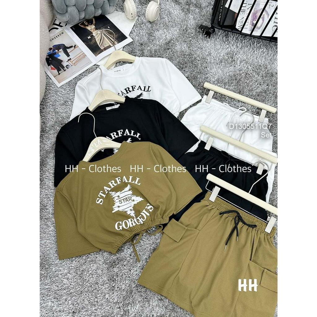 Set áo croptop khoét lưng kèm chân váp đắp túi nắp