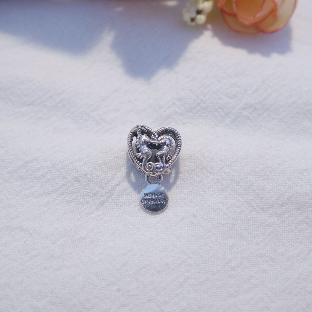 Charm Bạc 925 cao cấp- Trang sức bạc Venus- Charm tim khắc hình 2 con cá ngựa- S925 ALE- MSP CT064
