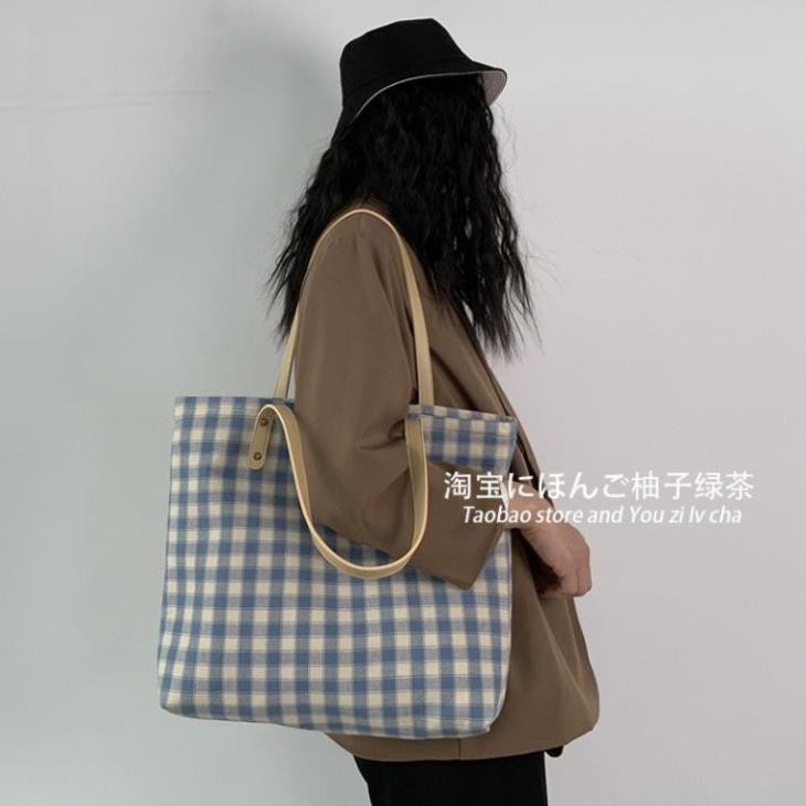 Túi vải canvas, túi tote nữ phong cách Ulzzang Hàn Quốc (Caro vuông bé)