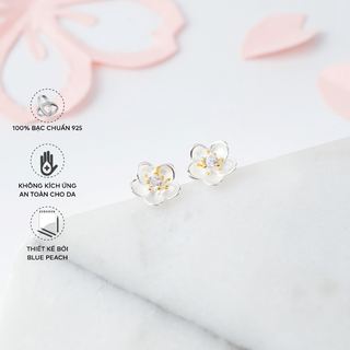 Khuyên Tai Bạc Blue Peach Hoa Anh Đào WG KT488