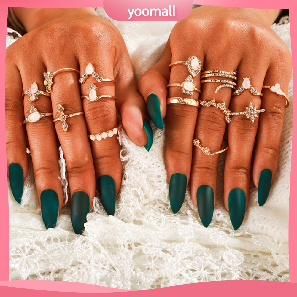 Yomall♡ Set 17 Nhẫn Hợp Kim Đính Đá Nhiều Kiểu Phong Cách Bohemian Cho Nữ