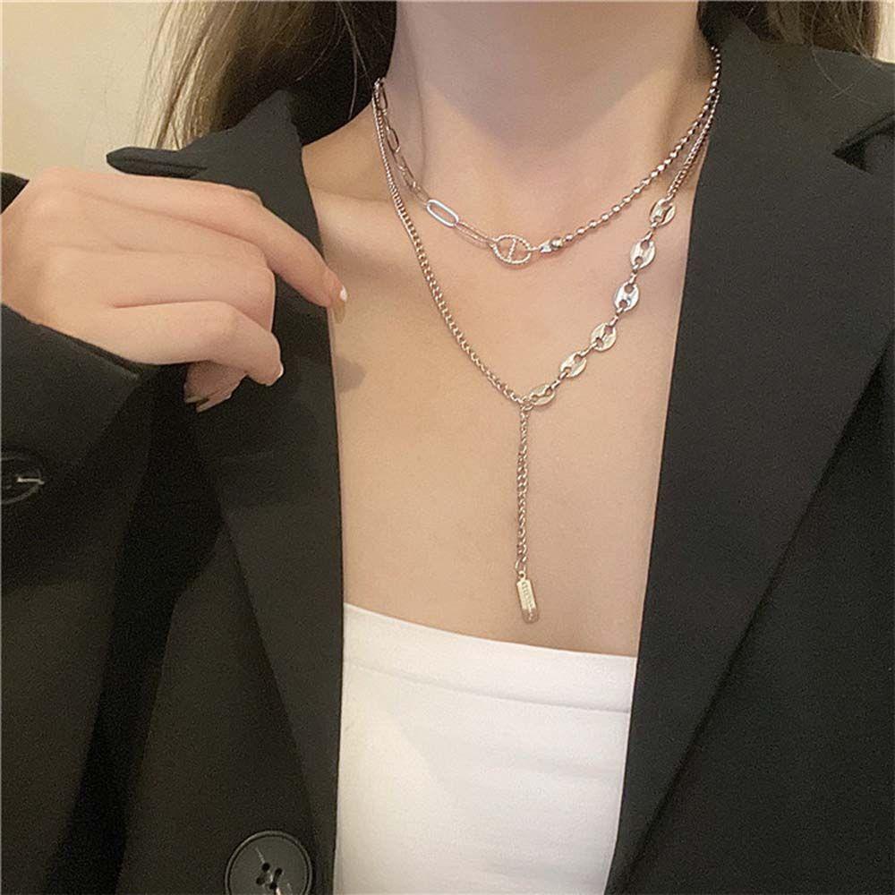 Vòng cổ Hợp Kim Mặt Vuông/Mũi Heo Kiểu Hàn Quốc Sáng Tạo Cho Nữ