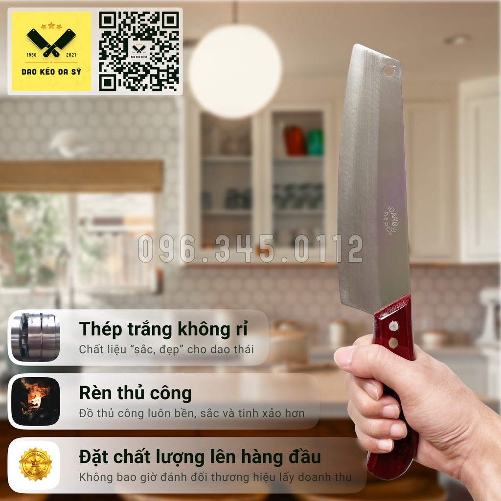 Dao thái thịt, thái rau, gọt hoa quả- Dao Đa Sỹ - thép Nhật trắng không gỉ