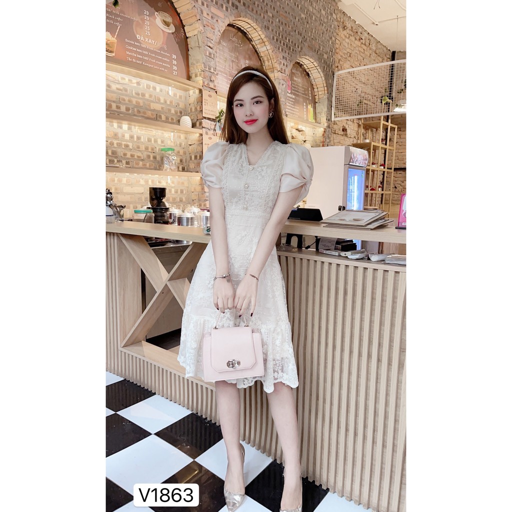Váy ren xòe thiết kế V1863 - Đẹp Shop DVC - Kèm ảnh thật trải sàn do shop tự chụp | BigBuy360 - bigbuy360.vn