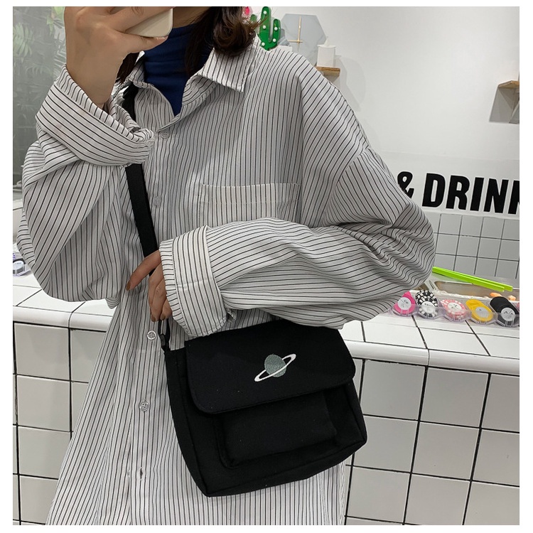 Túi đeo vai vải canvas in họa tiết phong cách Harajuku Nhật Bản cho nữ