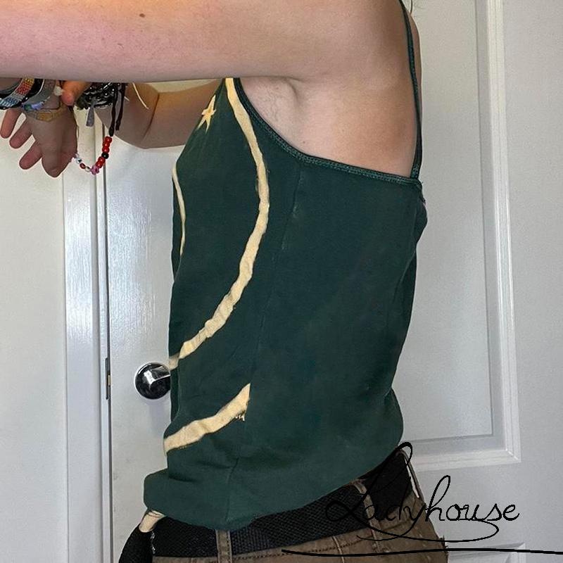 Áo Thun Hai Dây Hở Lưng Dáng Ôm In Họa Tiết Ngôi Sao Thời Trang Mùa Hè Cho Nữ