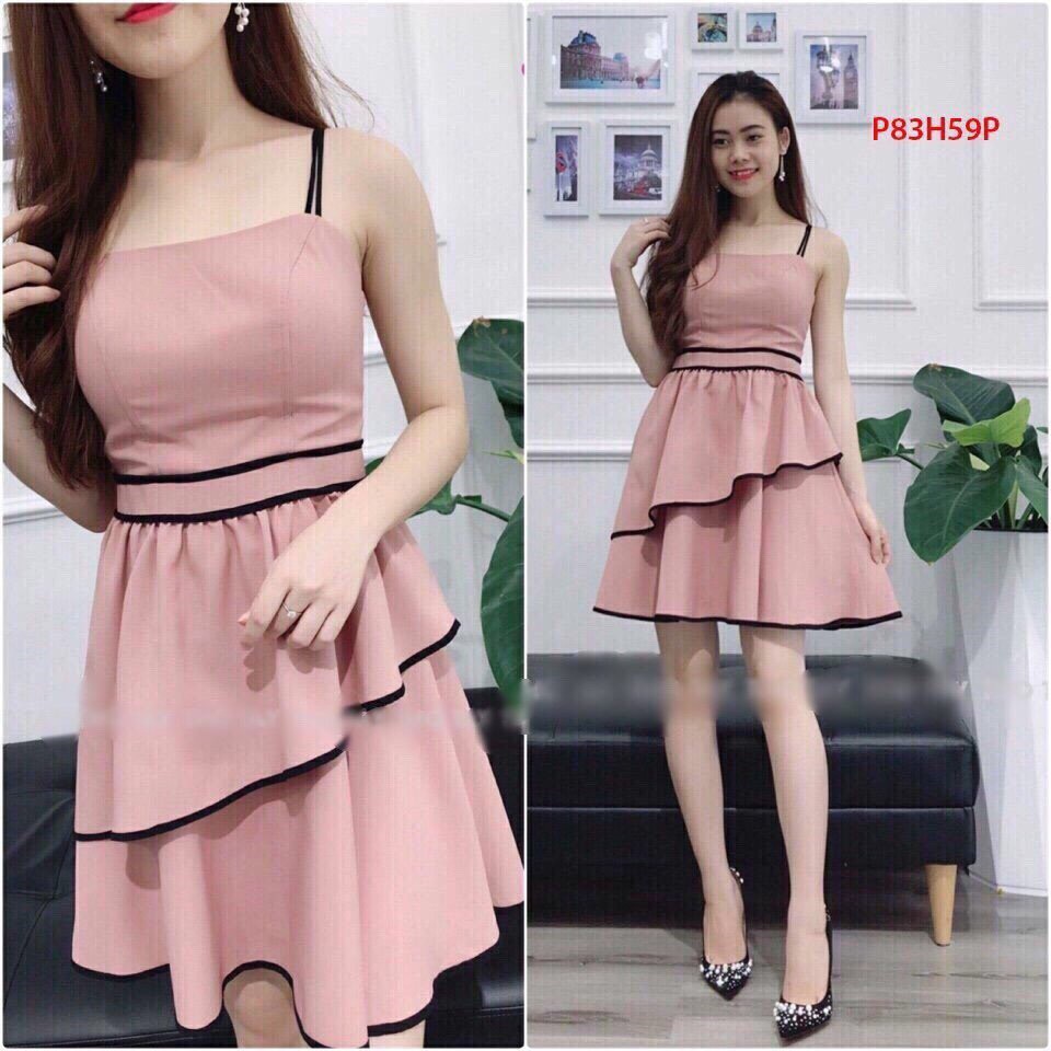 Đầm 2 dây xòe tầng