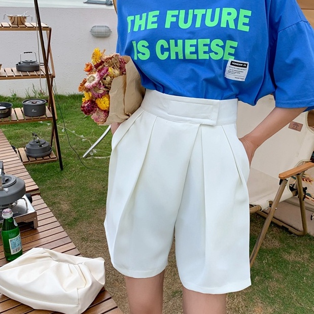 QKOOLE  Quần ngắn ống rộng Lưng Cao Phong Cách Hàn Quốc Cho Nữ