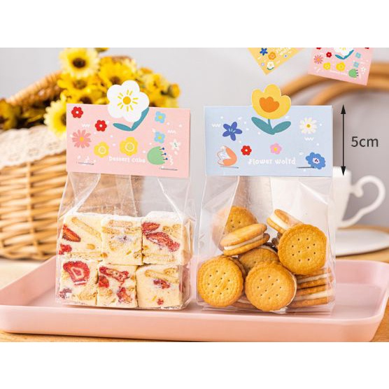 Set 10 túi đựng bánh có giấy kẹp họa tiết xinh xắn