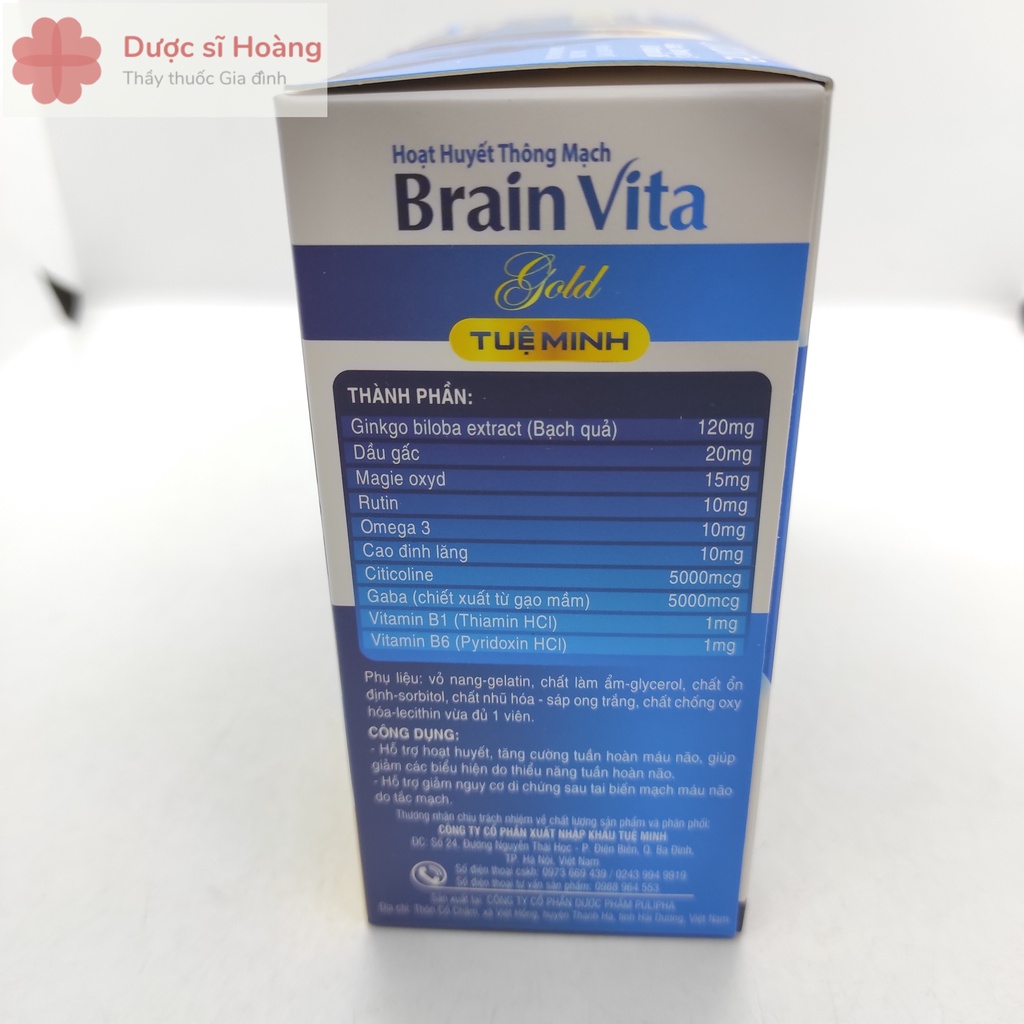 Hoạt Huyết Thông Mạch BrainVita Gold - Giảm Đau Đầu, Chóng Mặt, Mất Ngủ - Tuệ Minh