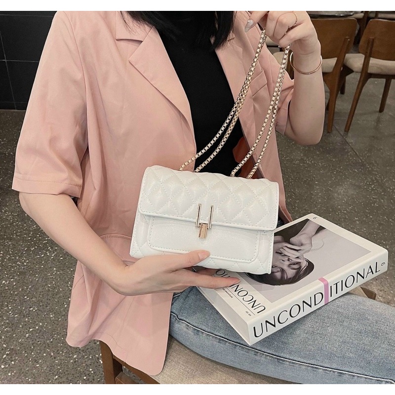 Túi Xách Nữ Trần Trán, Túi Đeo Chéo Khoá Chữ Y Thời Trang