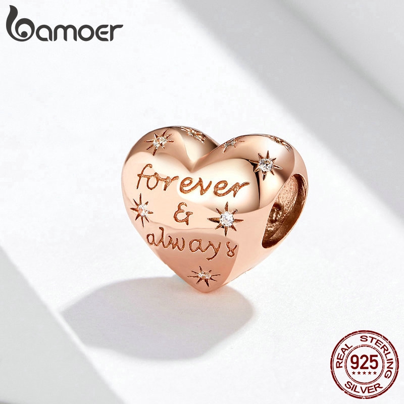 Mặt trang trí Bamoer hình trái tim bằng bạc 925 lấp lánh dùng làm đồ trang sức thủ công SCC1223