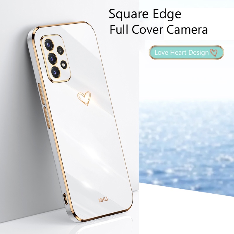 Ốp Điện Thoại Hình Vuông Tráng Gương Họa Tiết Trái Tim Màu Vàng Cho Samsung Galaxy A32 A52 A72 4G 5G A 32 52 72