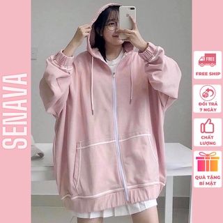 Áo khoác nỉ nữ khóa zip Oversize kẻ viền túi dài tay kiểu dáng basic thiết kế trẻ trung SENAVA  AK23